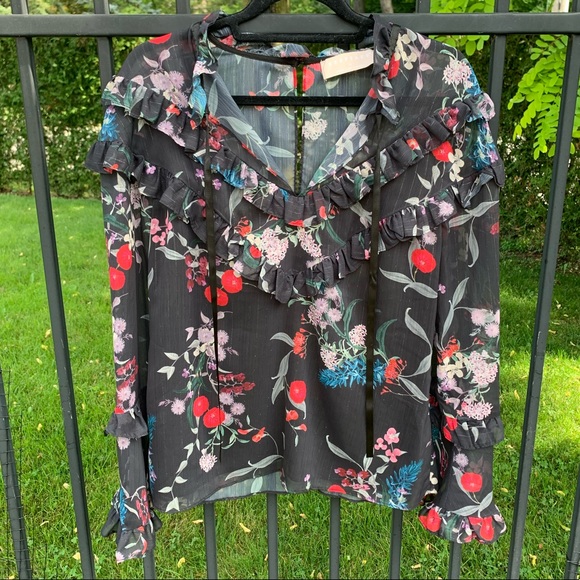 Keepsake Floral Ruffle Blouse with Gold Detail - Picture 1 of 7
